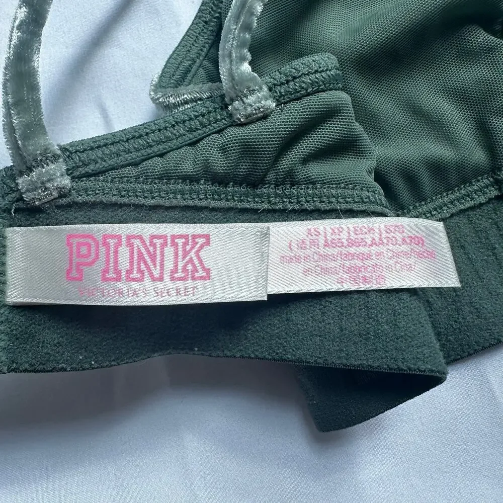 Victoria's Secret PINK dark green velvet strappy bralette sz XS